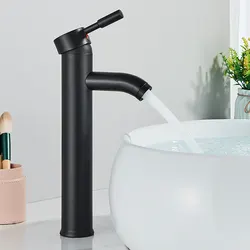 Matte Black Bathroom Faucet Minimalist Hot Cold Water Sink Mixer Tap Deck Mount Stainless Steel Basin Faucet Single Hole Tapware