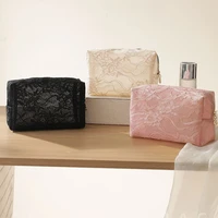 Trousse de maquillage en maille de dentelle pour femmes, sac de rangement de cosmétiques et de bijoux de grande capacité, trousse de toilette carrée Portable à fermeture éclair 6