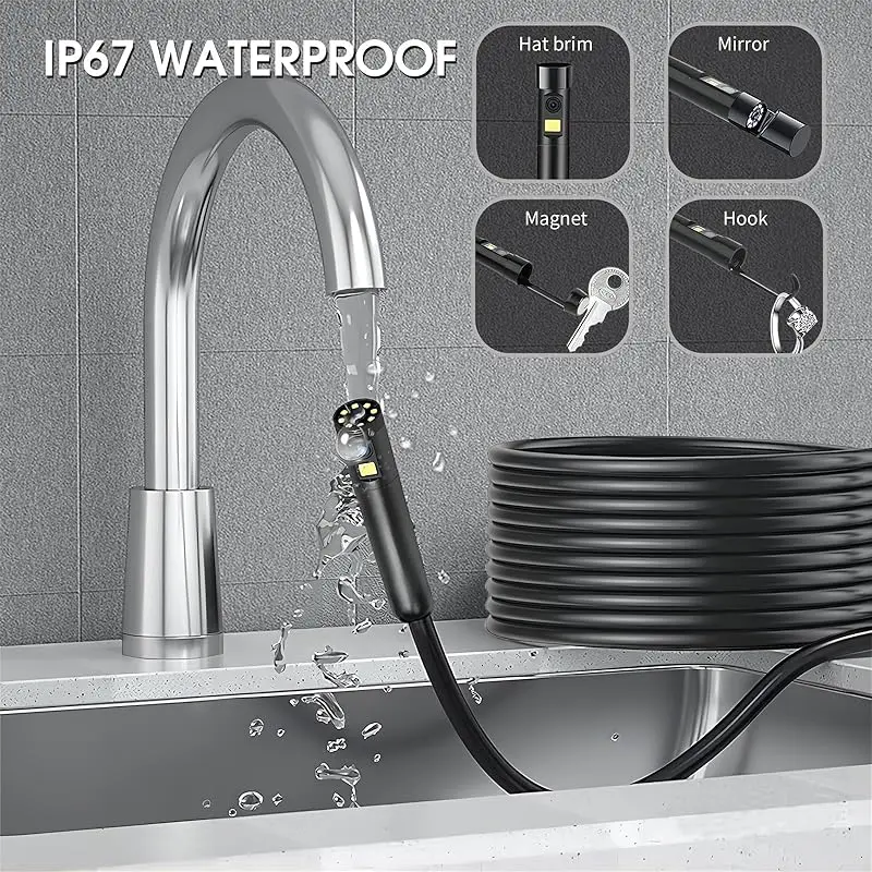 1920P HD Endoscope Camera Semi-Rigid Snake Borescope 8mm with 8Light Car Inspection Borescope IP67 Waterproof for iOS Android 2
