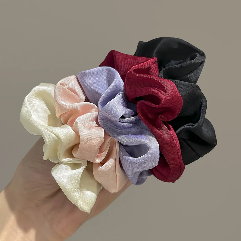 

4/5pcs/lot Fashion Silk Satin Scrunchies Women Girls Solid Stretch Elastic Hair Tie Hair Rope Ponytail Rubber Band Accessories