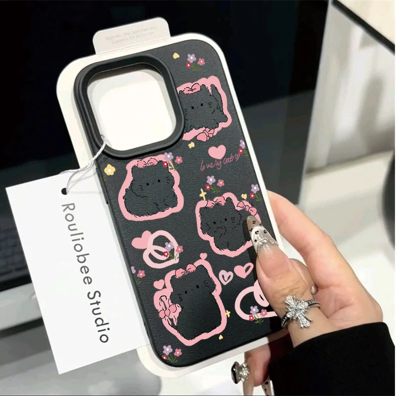 Adorable Cat Design Leather Phone Case - Stylish and Durable Cover