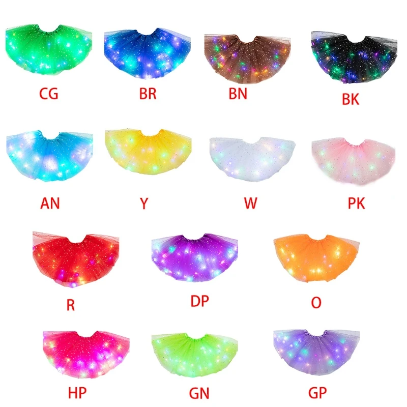 

Kids Girls LED Light Up Glitter Star Sequins Ballet Dance Tulle Skirt 3-12T