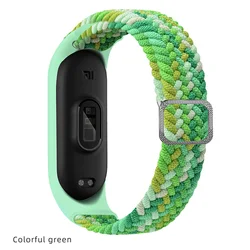 Elastic Nylon Braided Solo Loop Strap with Adjustable Buckle for Xiaomi Mi Band 3 (Colorful Green)