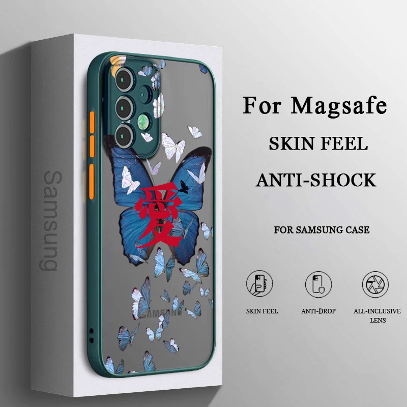 

Blue Beautiful Butterfly Phone Case For Samsung A71 A70 A52 A51 A42 A32 A22 A21S A12 A33 A53 Frosted Translucent Cover