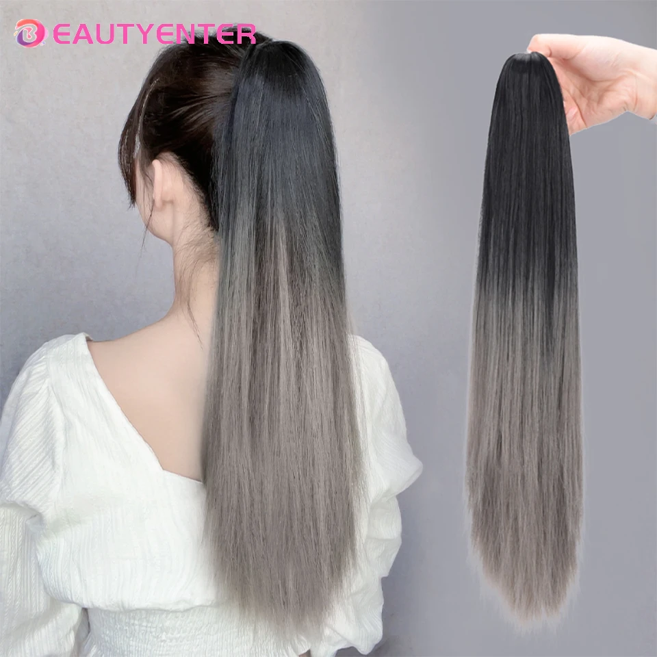 

Ombre Color Claw on Ponytail Synthetic Women Clip in Hair Extensions Wavy Curly Style Pony Tail Hairpiece Brown Blonde Hairstyle