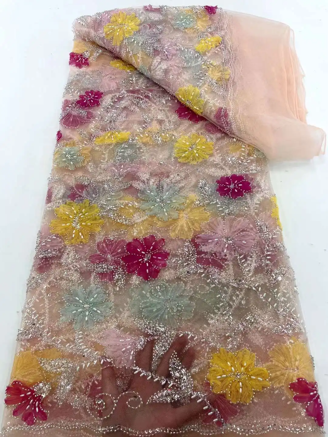 

Африканские бусины, тюль для жениха, кружевная ткань 2024, Высококачественная вышивка блестками, Французские тюлевые кружева для нигерийских стандартных платьев, WS