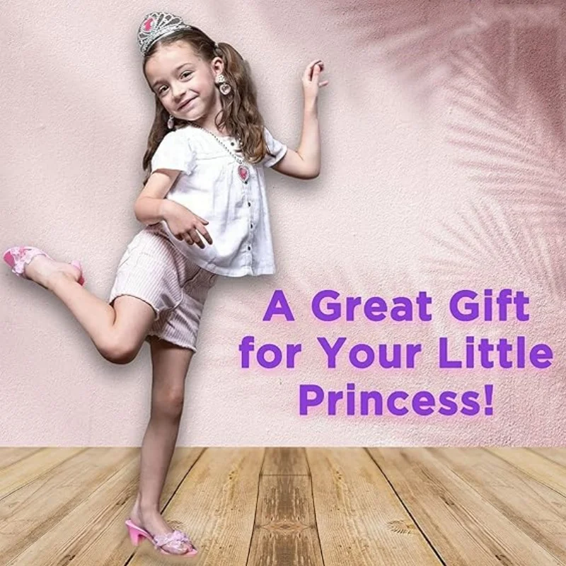 Princess Pretend Toys, Princess Dress Up Shoes Heels Tiaras, Costume Jewelry Set for Girls