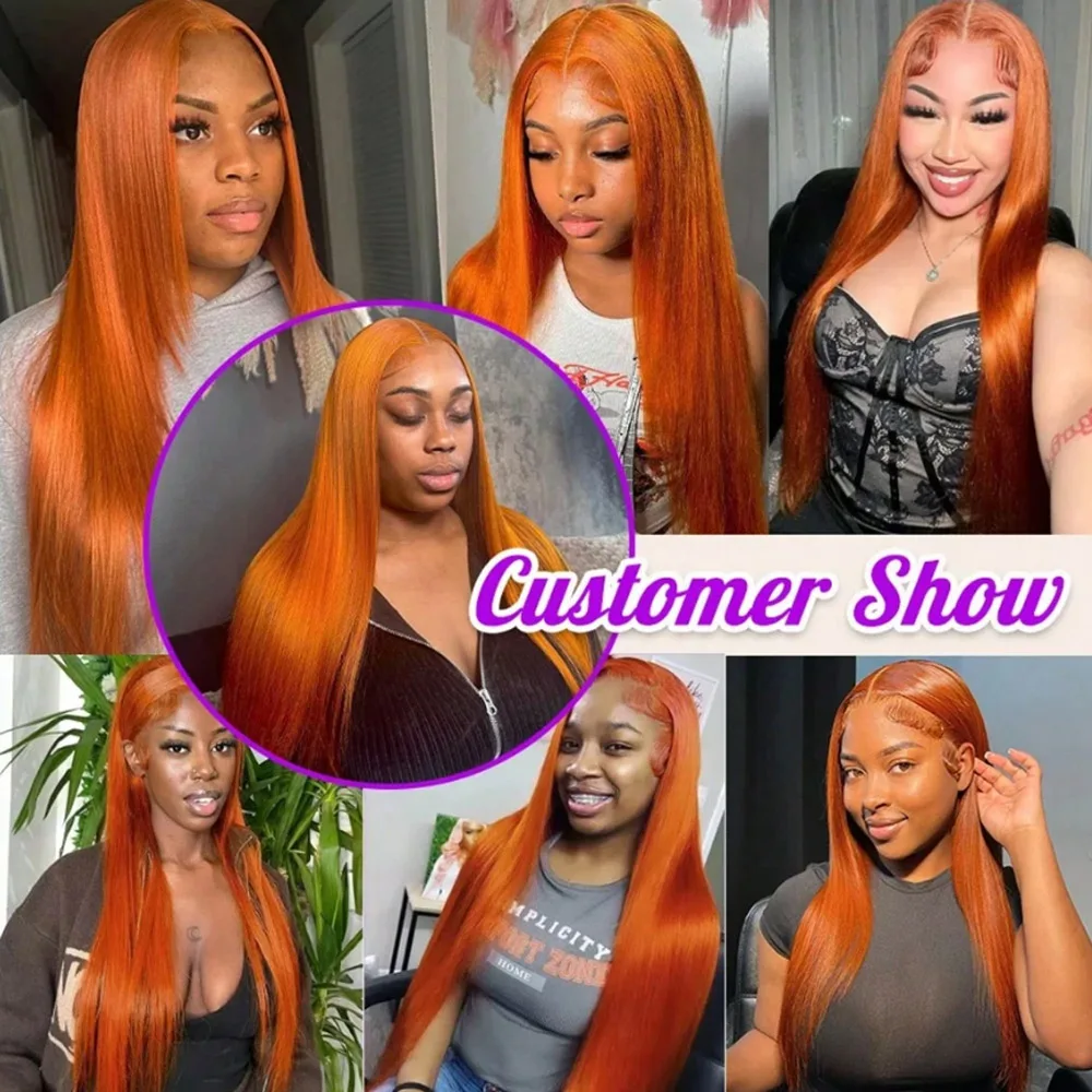16-34 Inch 350 Ginger Orange Lace Frontal Wigs Human Hair for Women Pre Plucked with Baby Hair 250% Density HD Lace Frontal Wig