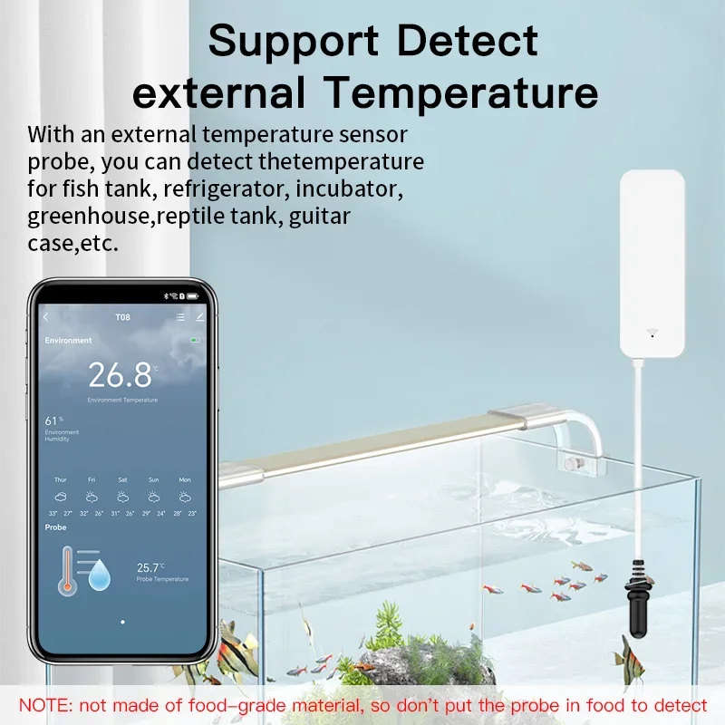 Tuya WiFi Temperature Humidity Sensor With External Probe for Smart Home Hygrometer APP Monitoring for Plants Aquarium Winery smart temperature humidity sensor