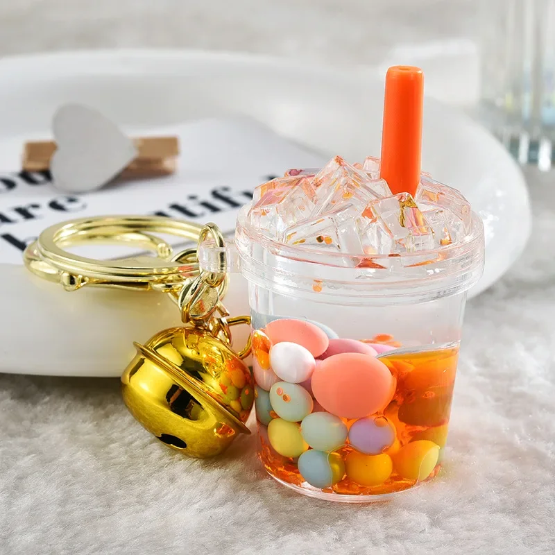 Cartoon in Oild Bubble Milk Tea portachiavi liquido galleggiante per