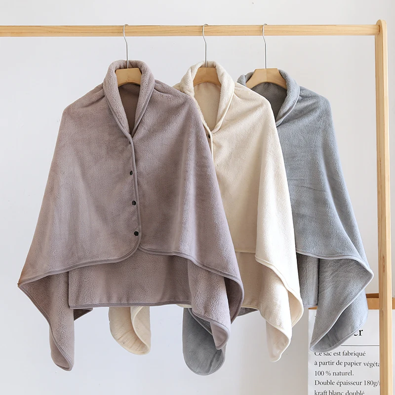 

Solid color minimalist moisture absorbing and heating flannel blanket for lazy people, fleece office shawl, knee blanket
