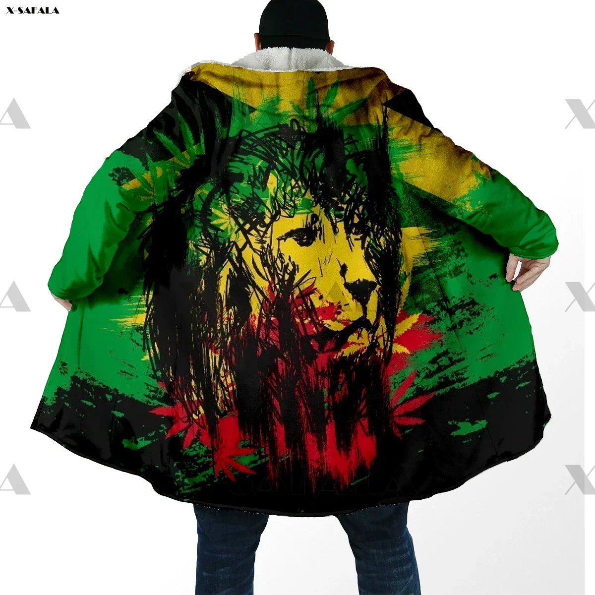 Rastafarian Reggae Lion Tiger Animal King 3D Printed Hoodie Long Coat Hooded Cloak Thick Warm Outerwear Cotton Pullovers Dunnes