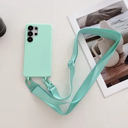 Shockproof TPU Crossbody Lanyard Silicone Phone Case with Soft Cover - Galaxy S23 Ultra (Light green)