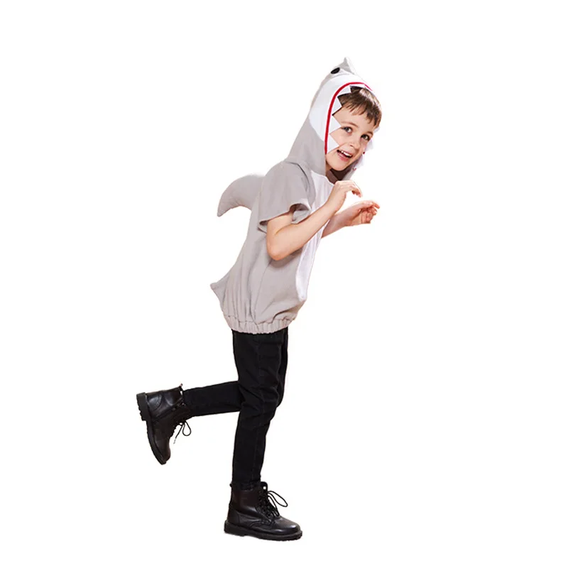 

Halloween Children Shark Cute Cosplay Costume Holiday Party Funny Gray Hooded Jumpsuit Fashion Stage Performance Clothing