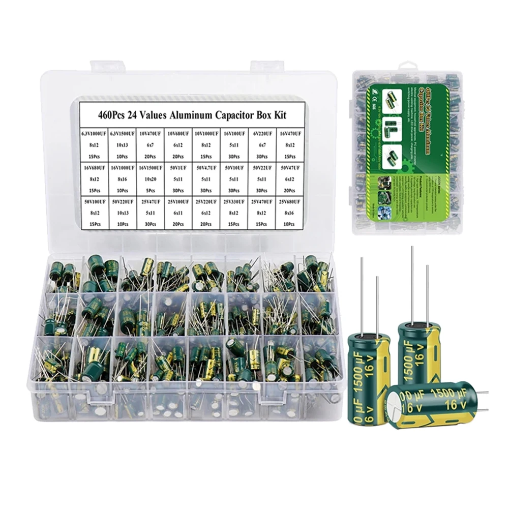 15/24/36 Values 225/460/925Pcs Variable Capacitors Assorted Kit High Frequency Low ESR Aluminum Electrolytic Capacitors 16V-50V
