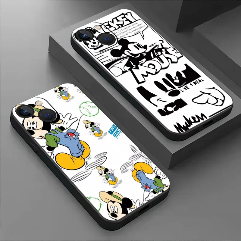 

Cartoon Luxury Mickey Case For Apple iPhone 14 13 11 12 Pro XR X XS 13Pro 12Mini 13Mini 7 8 Plus SE 2022 Black Soft Phone Funda