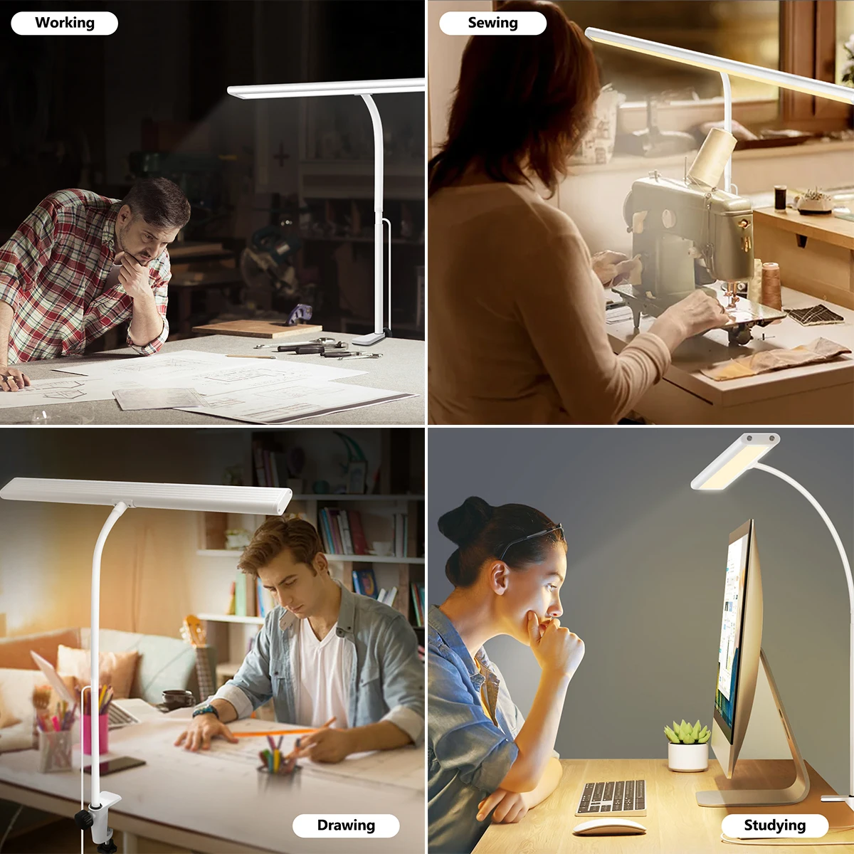 LED Desk Lamp for Office Home, Eye-Caring Desk Light Lamp with Stepless Dimming Adjustable Flexible Gooseneck And Light Color 6