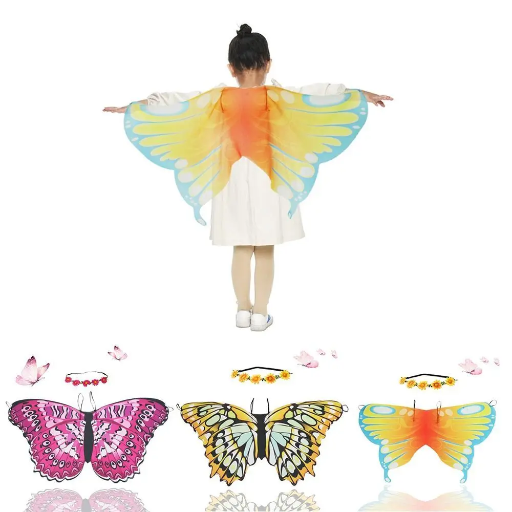 1set Colorful Kid Butterfly Wings Shawl Polyester Poncho Scarf Ladies Fairy Cosplay Performance Accessories Shawl Party Supplies