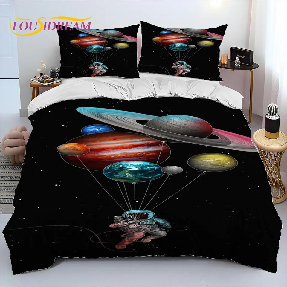 Cotton Duvet Cover Galaxy Space Bedding Set Queen,Rocket Ship