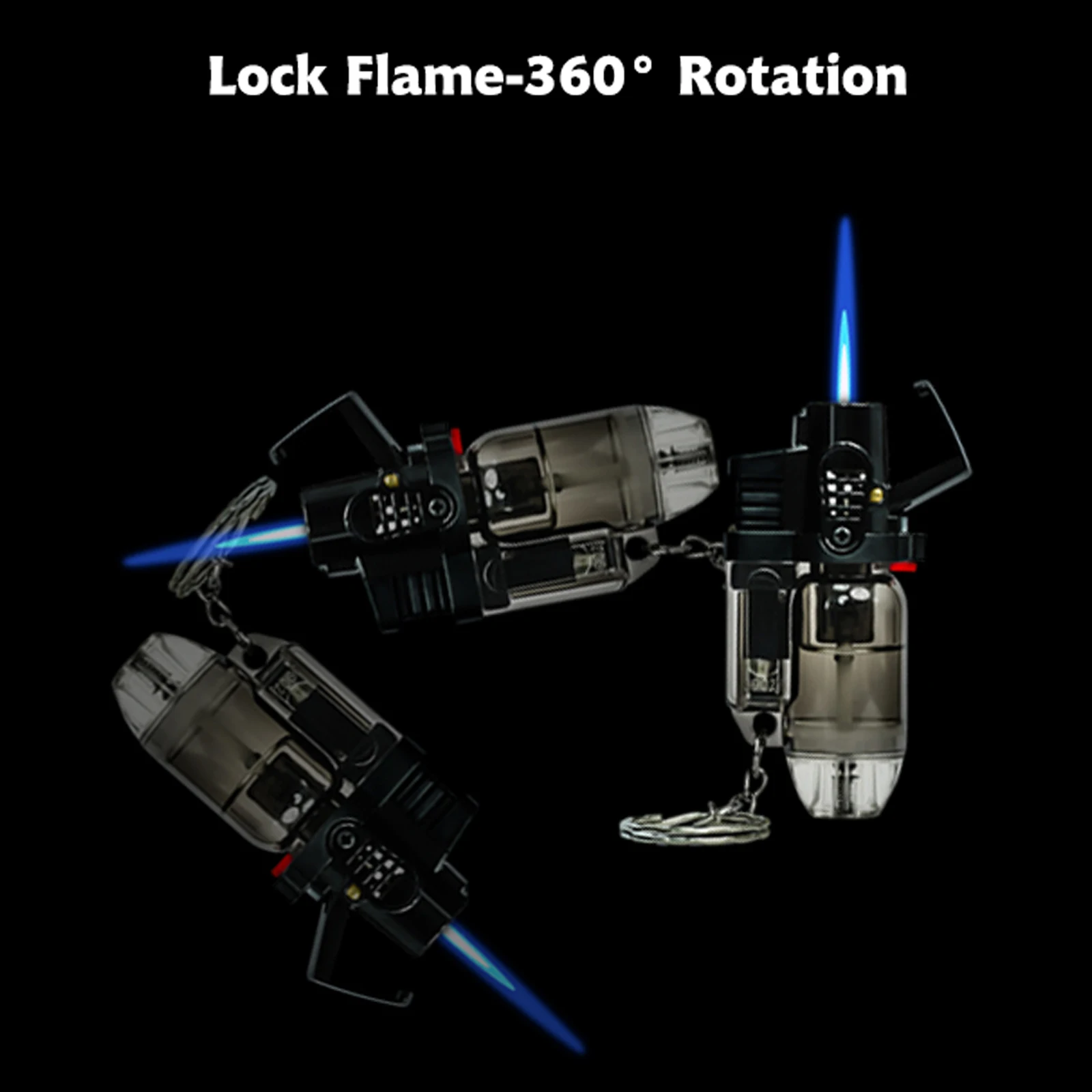 Cool Jet Flame Torch Lighter Refillable Butane Windproof Design with Keychain and Flame Fixed Lock(Without Butane) 5 Pack butane gas lighter cigarette lighter