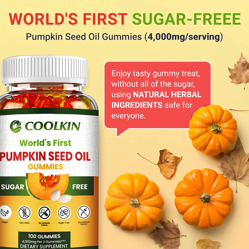 Sugar-Free Pumpkin Seed Oil Gummies (4,000 Mg/serving) Support Hair Growth, Prostate Health, Immune and Urinary Tract Support