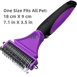 Stainless Steel Two-Sided Pet Grooming Brush and Dematting Rake Comb for Easy Knot and Tangle Removal (Purple)