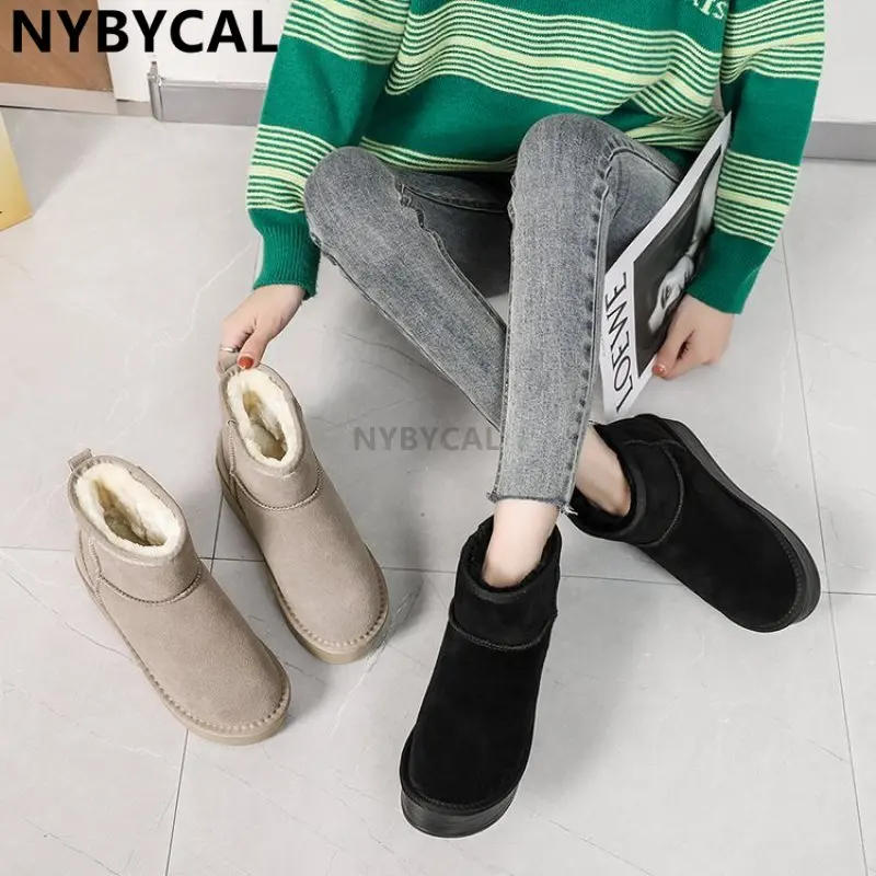 2023 Winter Snow Boots Fur Ladies Super Mini Boots Real Sheepskin Wool Low-cut Warm Fur Shoes Man Women Winter Short Boots Hot