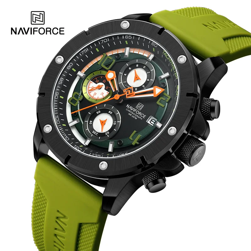 NAVIFORCE новые модные мужские часы с силиконовым ремешком Роскошные Кварцевые наручные часы с календарем военные спортивные светящиеся часы с хронографом