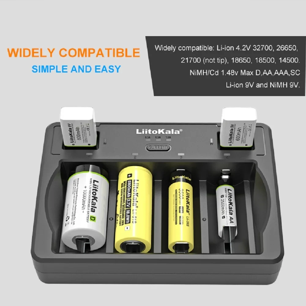 Liitokala 4 슬롯 충전기, Lii-D4XL PD4 D4 M4S, 충전 18650 18350 18500 32700 20700B 10440 26650 1.2V 3.7V 9V AA /AAA Ni-MH