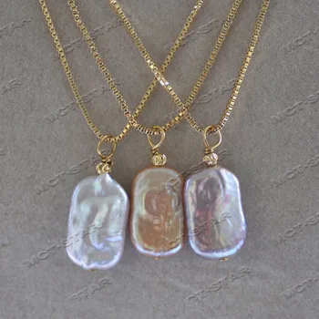 Z12622 사각 동전 진주 금도금 펜던트 목걸이 체인, 도매 3 개