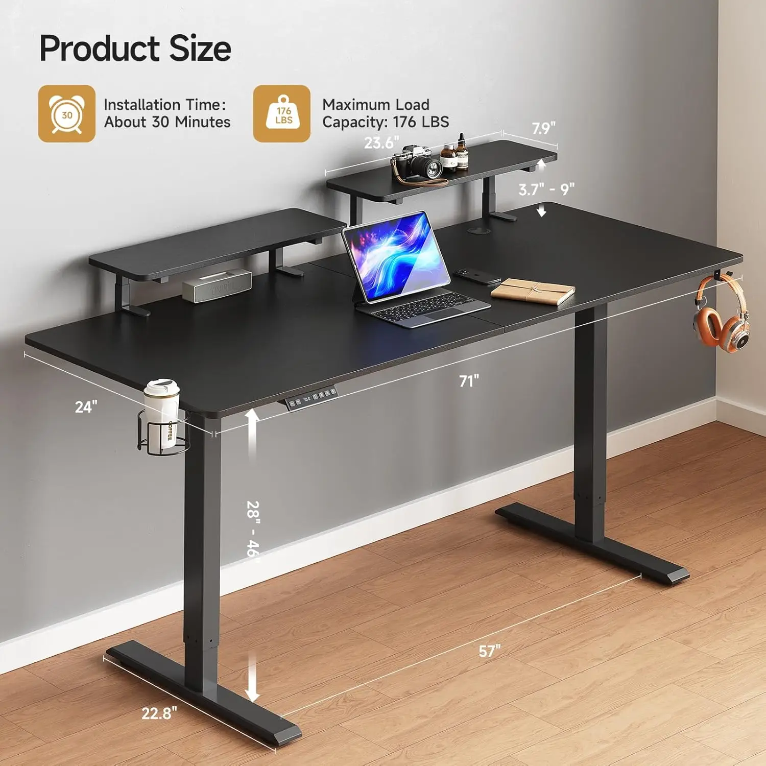 ONBRILL L Shaped Standing Desk, 71x43 Inches Electric L Stand Up Desk With 4 Legs