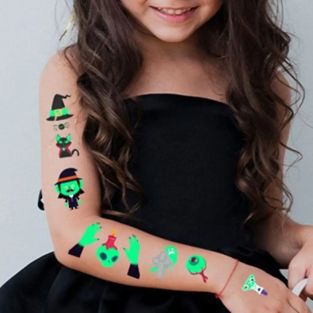 Cartoon Luminous Tattoo Stickers Waterproof Glow in The Dark Christmas Tattoo Stickers Decorations Body Art Halloween Fake Tatoo