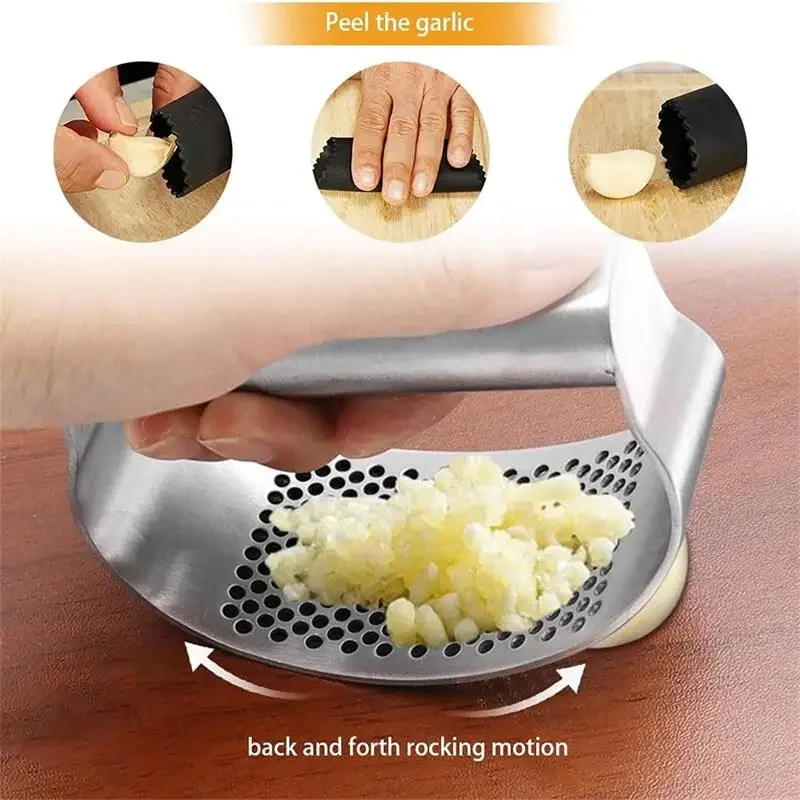 Multi-function Manual Garlic Press Curved Garlic Grinding Slicer Chopper Stainless Steel Garlic Presses Cooking Gadgets Tool