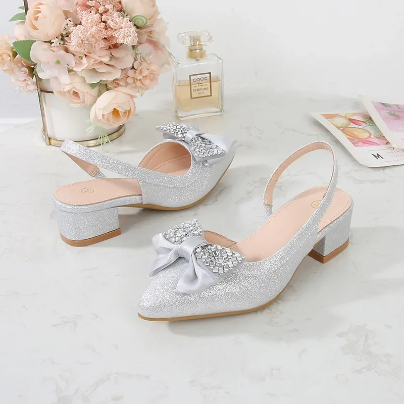 Summer New Children's Crystal Shoes, Fashion Bow Sequins High Heels, Soft Sole Anti Slip, Girl Princess Shoes, girls shoes, girls high heel shoes