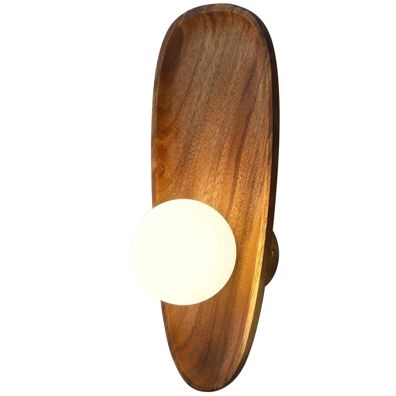 natural Wooden Wall Lamp Glass Lampshade For Living Room Wood Vintage Decor Bedside wall light Sconce Foyer LED Light Fixtures