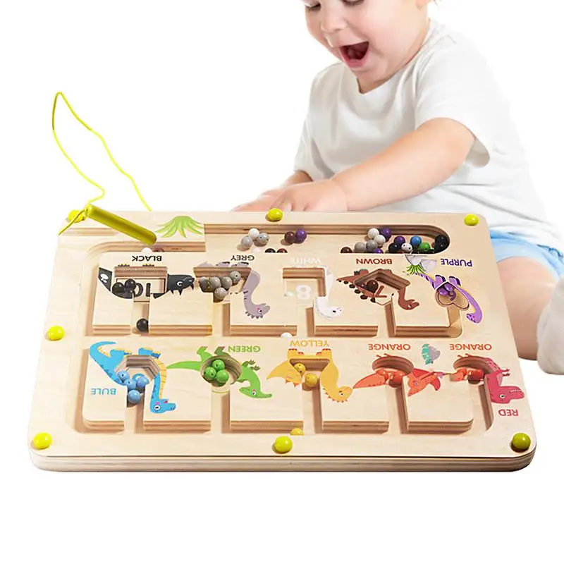 

Wooden Magnet Board Puzzles Counting Color Number Matching Maze Dinosaur Design Fine Motor Skills Toy For Travel Home School And