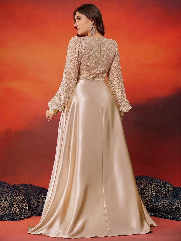 green emerald velvet dress Poly USA W1032 Plus Size Long Embroidered Bodice Satin Dress main image 1