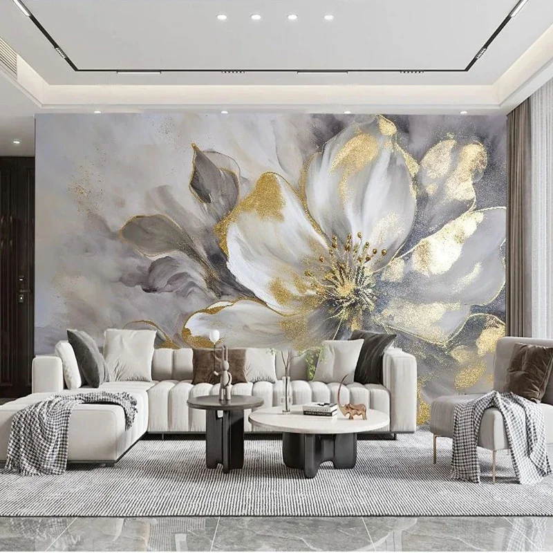 

Custom 3D Modern Light Luxury Gold Leaf Flower Art TV Sofa Background Wall Mural Wallpaper Papel De Parede Wall Covering Tapety