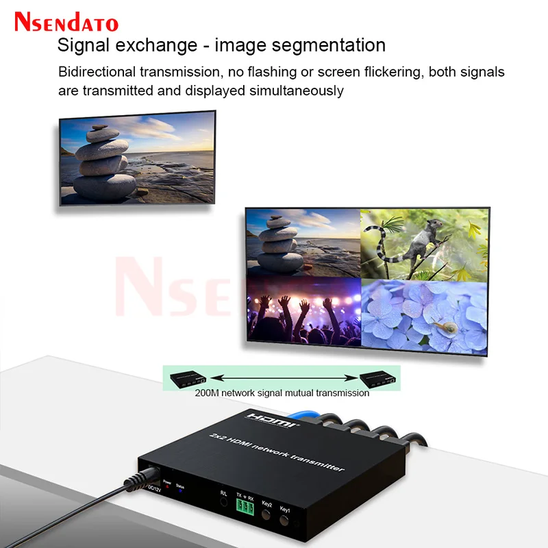 2x2 HDMI Matrix Network Transmitter Over Cat 6 200M 2 in 2 out seamless switching HDMI Video Transmitter Ethernet Adapter For TV