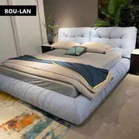 Lit en tissu nuage minimaliste moderne, chambre principale, lit double, villa, grand sol plat, lit king en velours mat 2