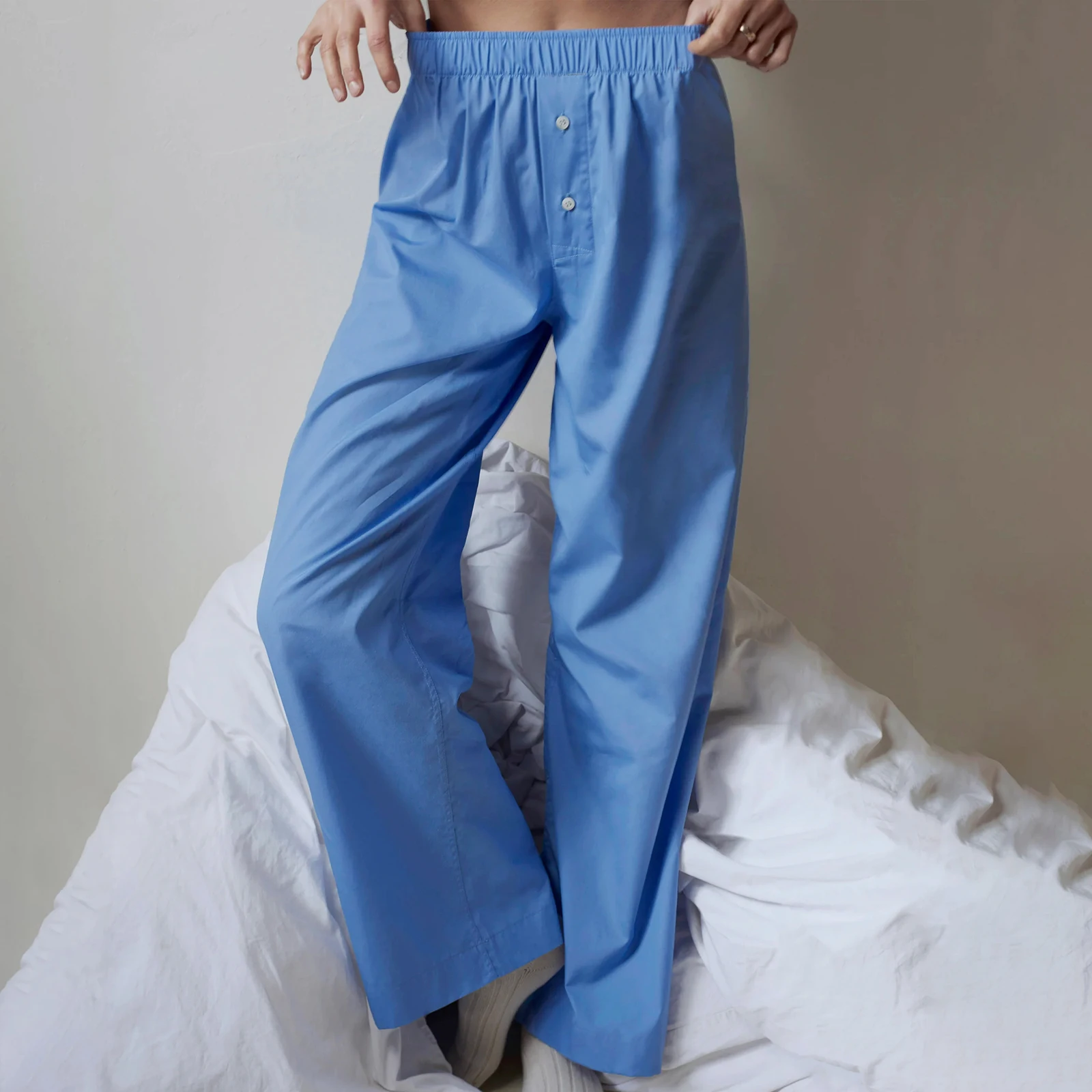

Women Loose Wide Leg Pants Casual Solid Color/Stripe Print Elastic Waist Trousers for Work Office Streetwear