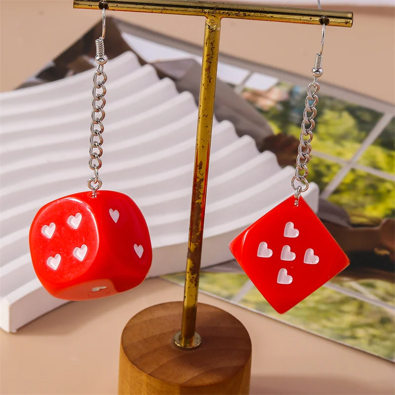 Aihua Acryl Persönlichkeits-Digital-Würfel-Ohrringe in Großrot, Persönlichkeits-DND-RPG-Spiel-Requisiten, Digitale Würfel-Ohrringe mit Langem Anhänger