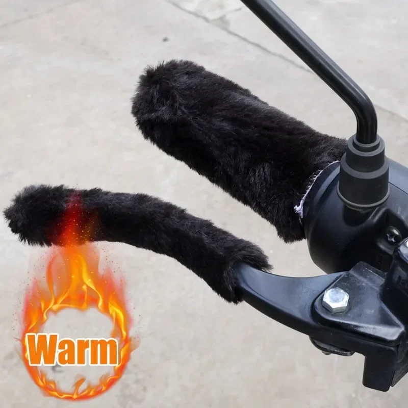 Simulierte Plüsch Grip Handschuh Motorrad Griff Abdeckung Für Winter Dicke Warme Griff Handschuhe Abdeckungen Universal Roller Hand Wärmer – Detail 5