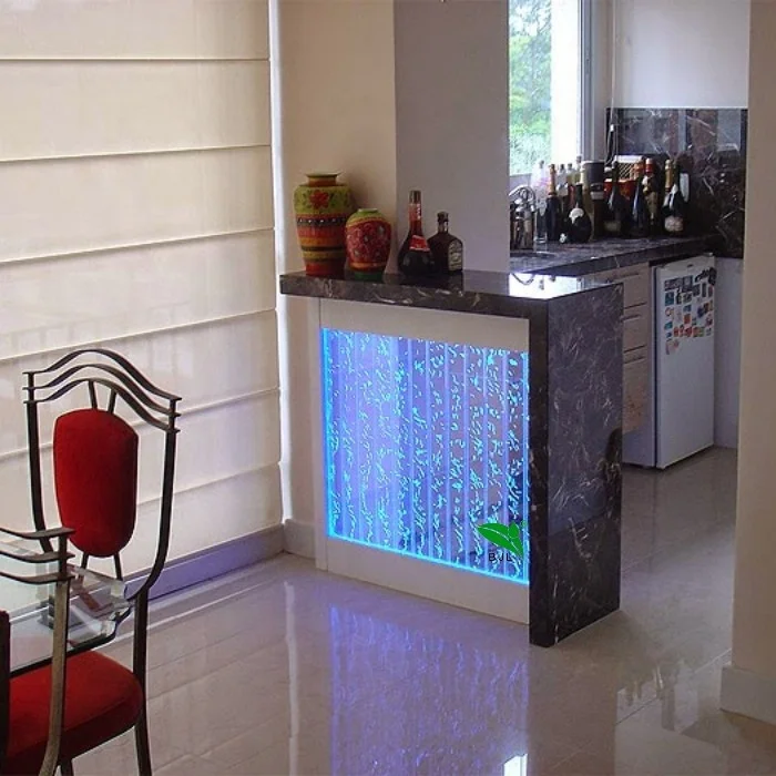 맞춤형 바닥 설치형 아크릴 댄싱 워터 분수 버블 패널 벽 멀티 컬러 LED 조명