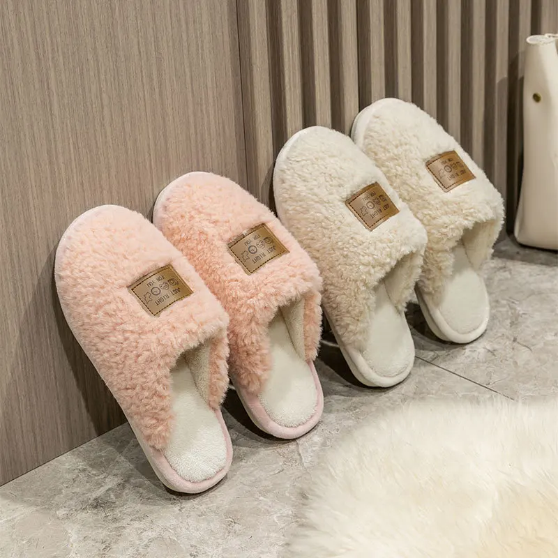 2023 New Winter Indoor Slippers Men Plush Fleece Flat Slippers Sweet Thick Soled Indoor Cotton Slippers For Couple Shoes TG02 3