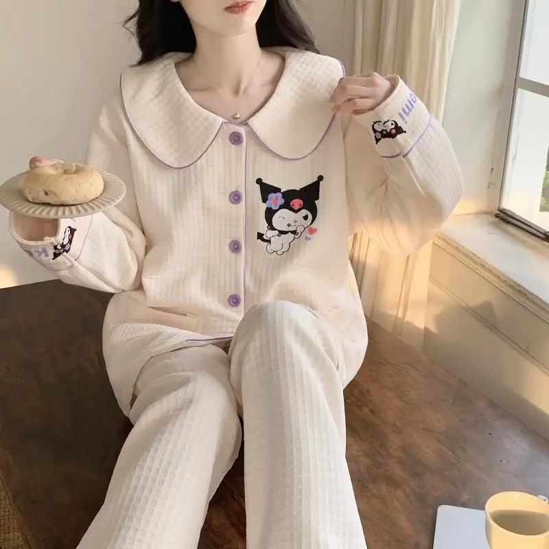

Kawaii Sanriod аниме хобби Cinnamoroll My Melody Kuromi Пижама женская осень-зима кукольный воротник с длинными рукавами Домашняя одежда комплект