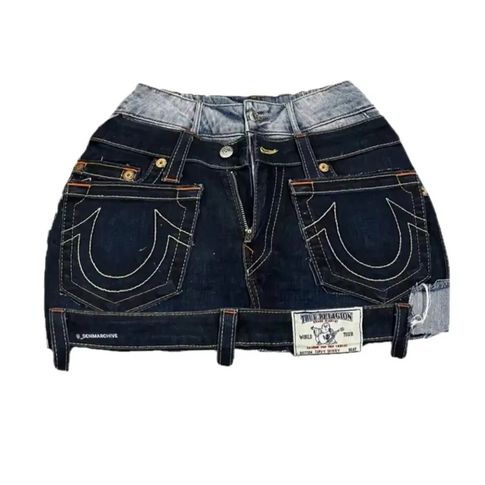 Y2K Gothic Punk Style Denim Short Skirt Women Harajuku Retro Patched Zipper Skirt Streetwear Low Waist Vintage Jeans Mini Skirt 5
