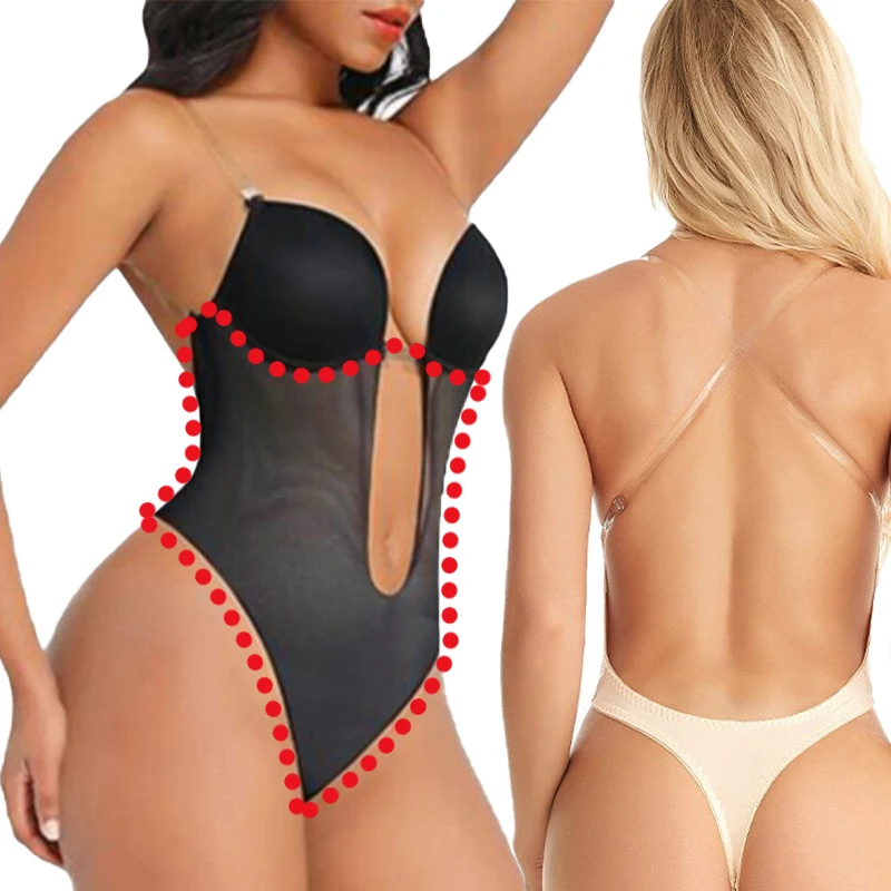 

Invisible Backless Mesh Body Shaper Bra Women's Plunge Sexy Thong Bodysuit Shapewear For Women Summer