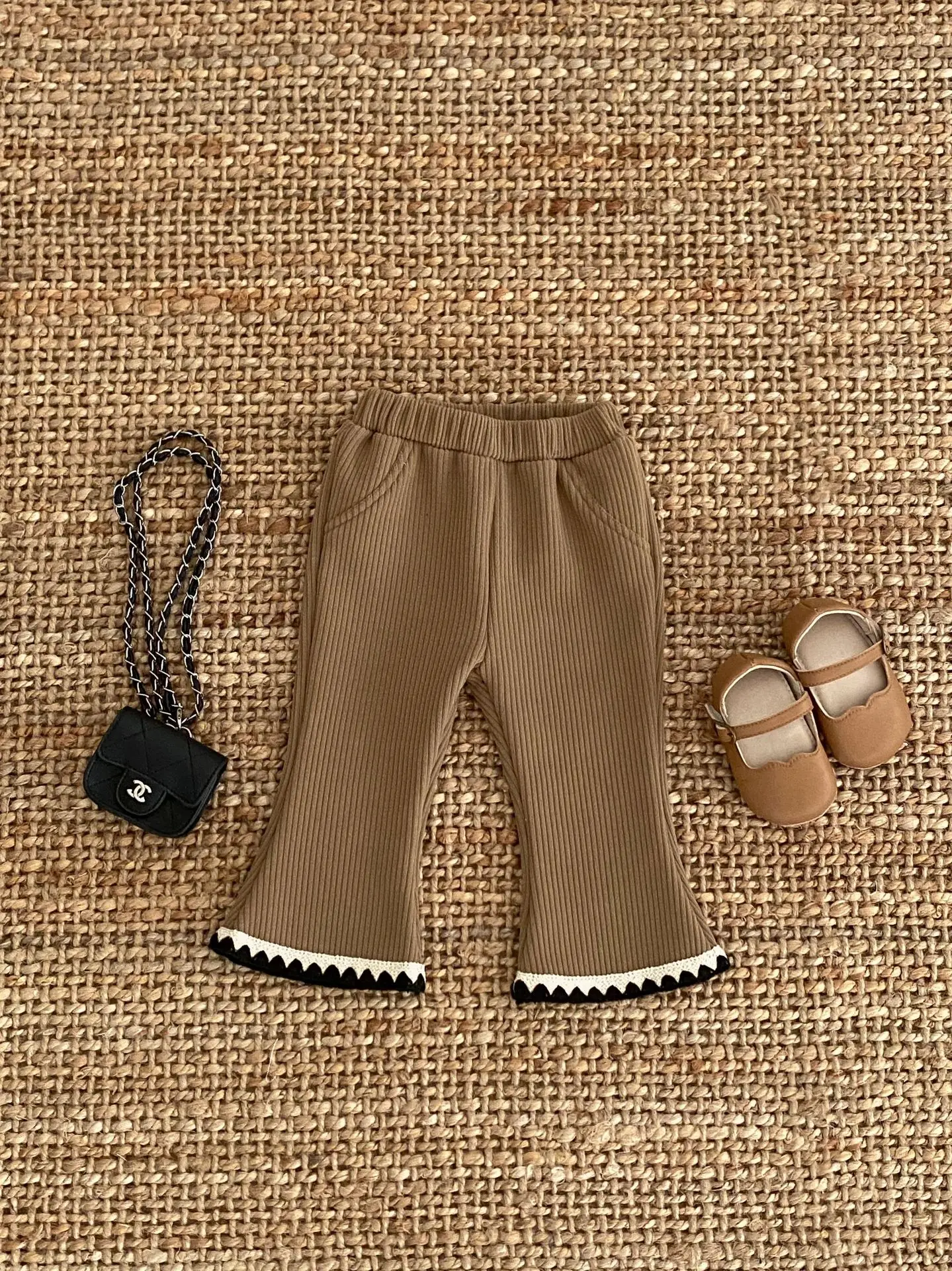 Autumn Winter Girl Baby Plus Velvet Thick Boot Cut Children Ribbed Solid Fleece Casual Pants Kid Warm Cotton Fashion Trousers girls pants kids pants girls trousers