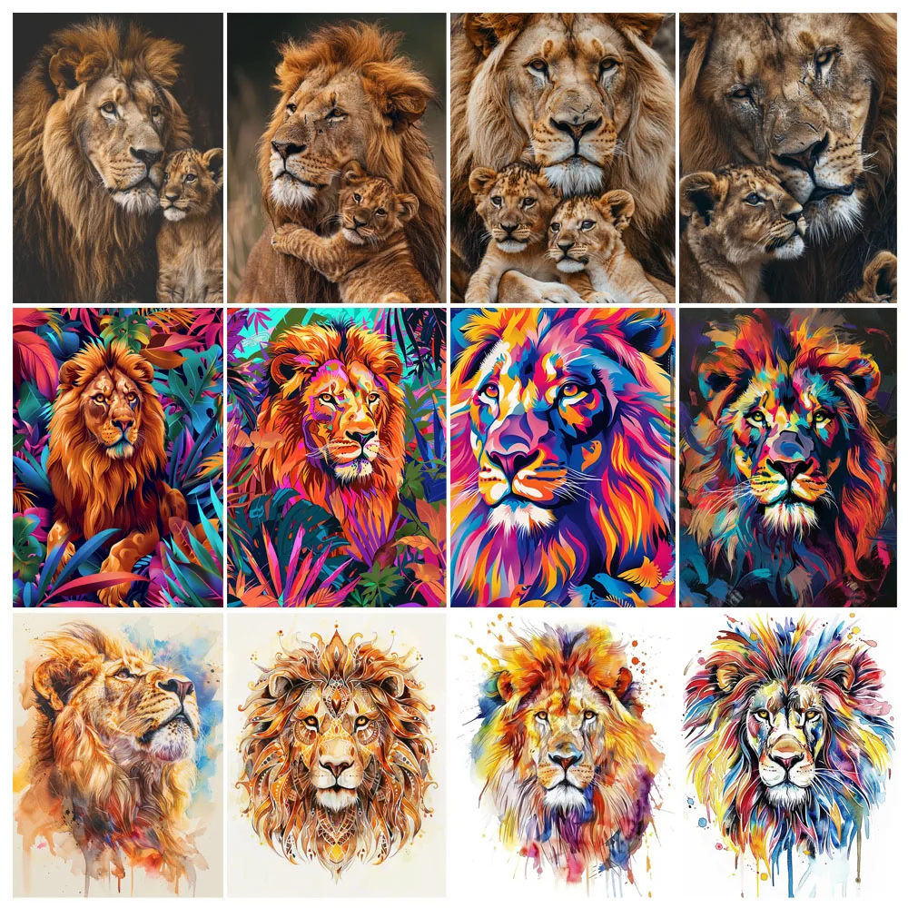 

Painting By Numbers Lion Family Color Animal Adult Acrylic Kit Seascape DIY Paint Canva Artwork Gift Home Decorate